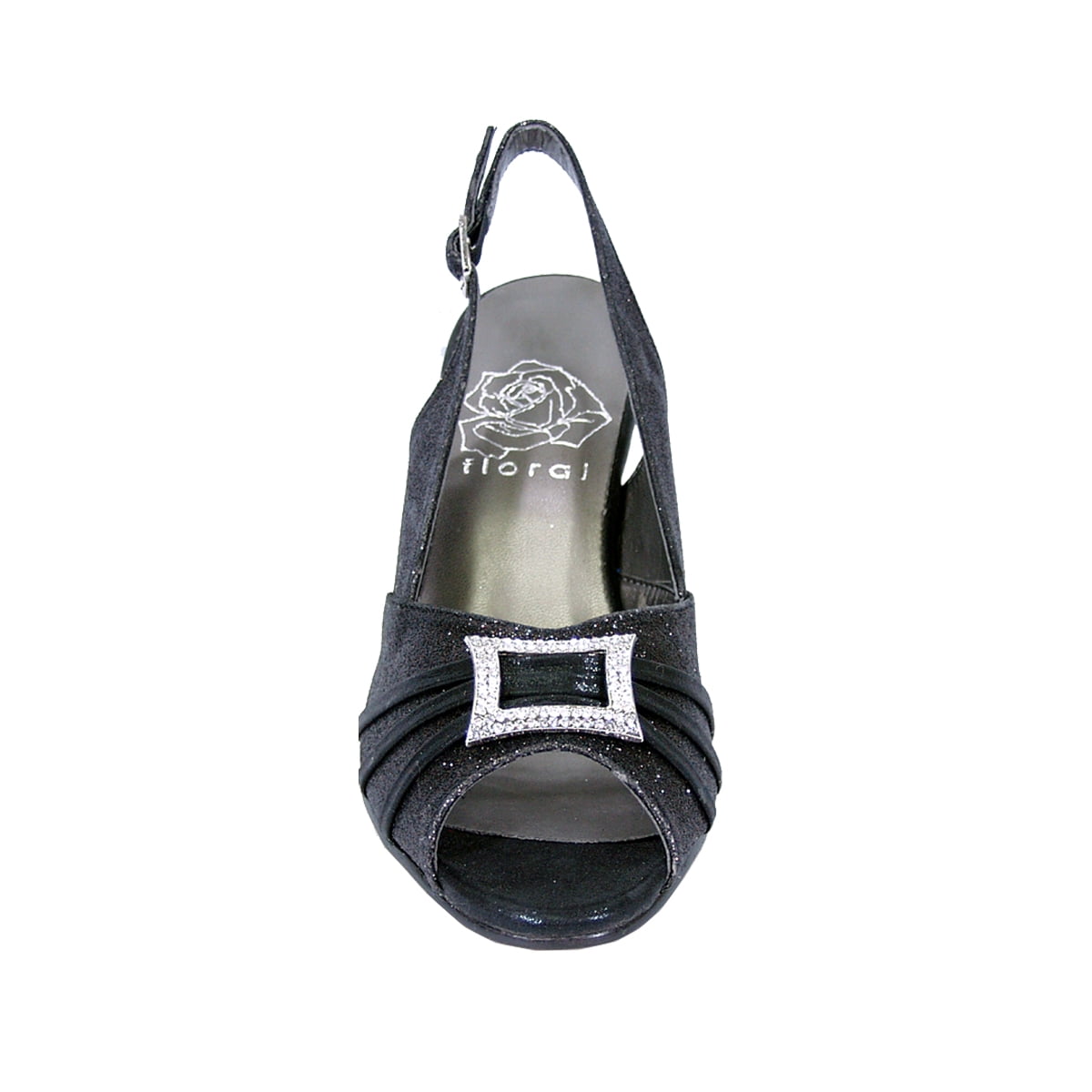 FLORAL Nadine Women's Wide Width Peep Toe Dress Slingback with Jewels BLACK 8
