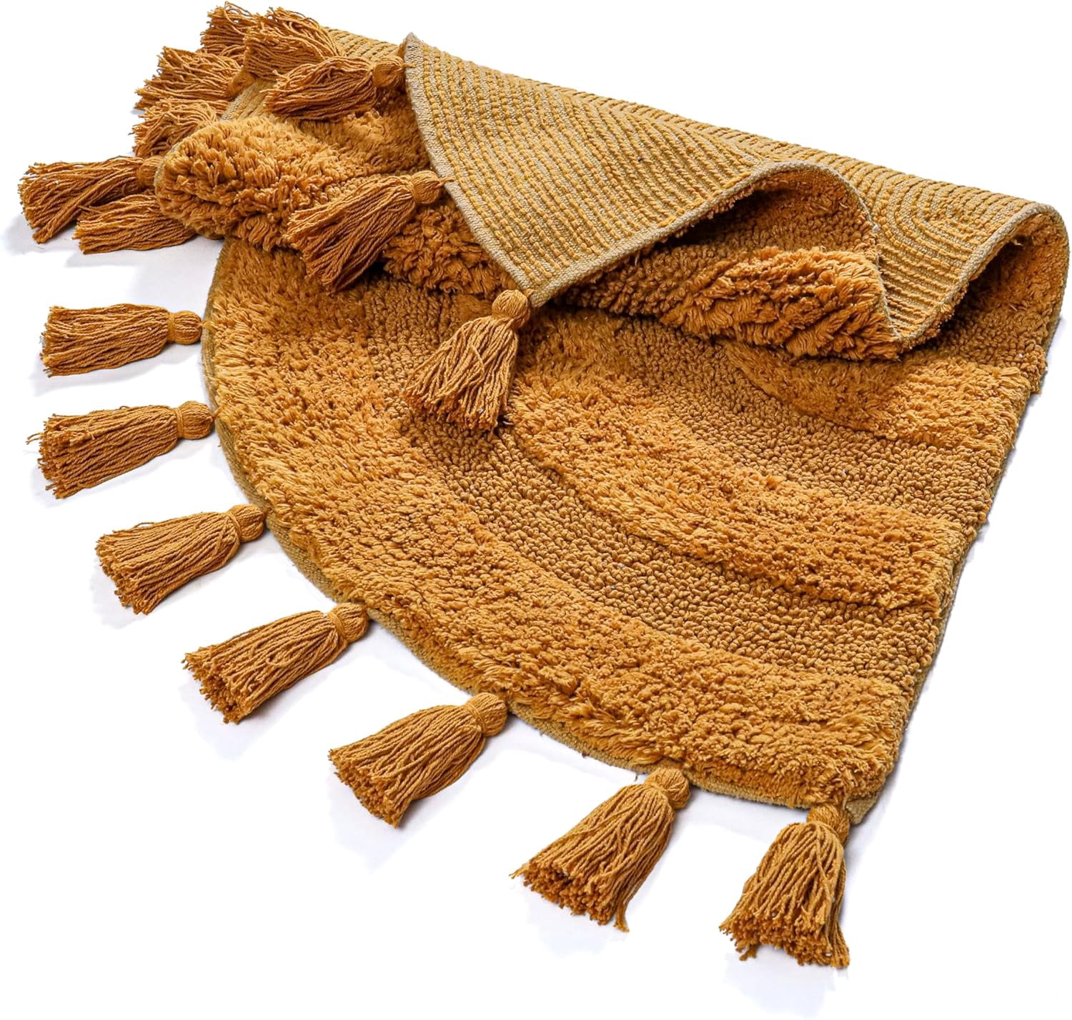 Savi Home Cotton Half Circle Bath Mat with Anti-Skid Backing, Mustard, 22" x 36"
