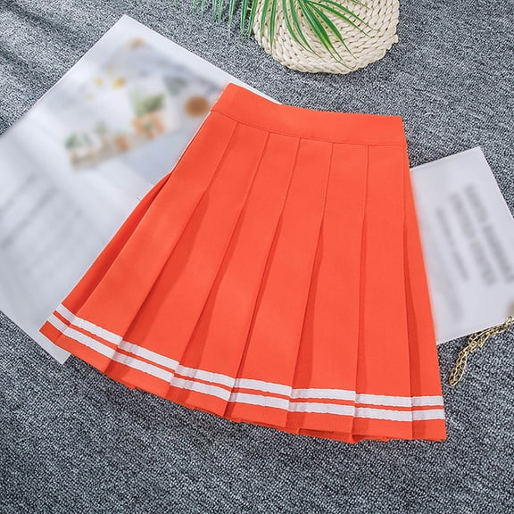 Pleated Skirts for Women Solid Color Basic Skirt with A line Design Elactic Waist School Casual Womens Mini Skirts Orange L