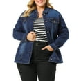 thumbnail image 5 of Unique Bargains Women's Plus Size Long Sleeve Button Front Washed Denim Jacket, 5 of 7