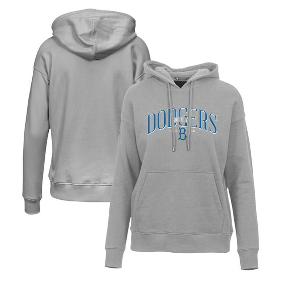 Women's Levelwear Gray Brooklyn Dodgers Adorn Cooperstown Collection Retro Spellout Pullover Hoodie