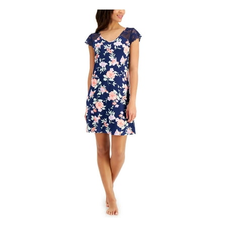 

CHARTER CLUB Intimates Navy Lace Trim Chemise Floral Nightgown XS