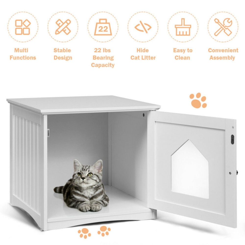 Pefilos 20" Cat House Covered for Indoor, Hidden Crate Litter Box Enclosure, Hooded Cats Furniture Cabinet Kitty Washroom, White Pefilos 20" Cat House Covered for Indoor, Hidden Crate Litter Box Enclosure, Hooded Cats Furniture Cabinet Kitty Washroom, White