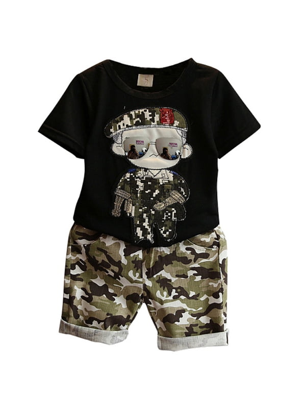 Toddler T-Shirt Tops+Shorts Camouflage Clothes Set for 2-7 Years Qlans Baby Boy Summer Clothing Sets