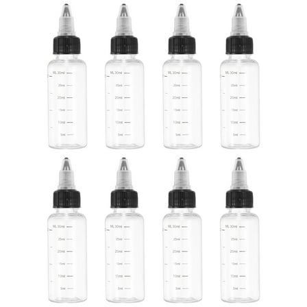 Uxcell 30 ml/1 OZ Plastic Squeeze Bottles with Black Twist Cap, 8 Pcs Graduated Round Dispensing Bottle Empty Pointed Bottle for Liquids, Crafts, Oils, Transparent