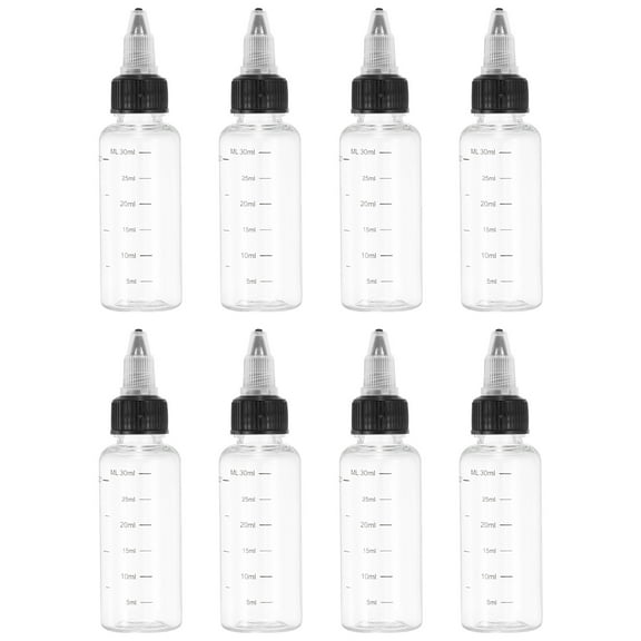 Uxcell 30 ml/1 OZ Plastic Squeeze Bottles with Black Twist Cap, 8 Pcs Graduated Round Dispensing Bottle Empty Pointed Bottle for Liquids, Crafts, Oils, Transparent