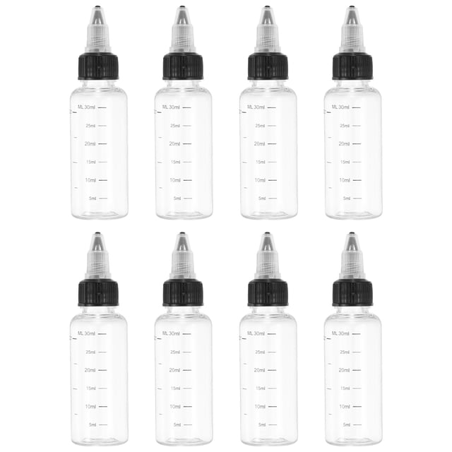 Botellas de plástico exprimibles Uxcell de 30 ml/1 OZ con tapa de rosca negra, 8 Pcs, botella redonda graduada vacía para líquidos, manualidades, aceites, transparente