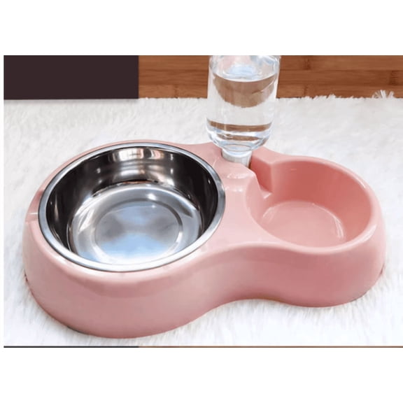 Stainless steel 2-in-1 dog food bowl and water dispenser with spill-proof and non-slip design. Suitable for small, medium, and large dogs, as well as cats, puppies, and other pets. Black.