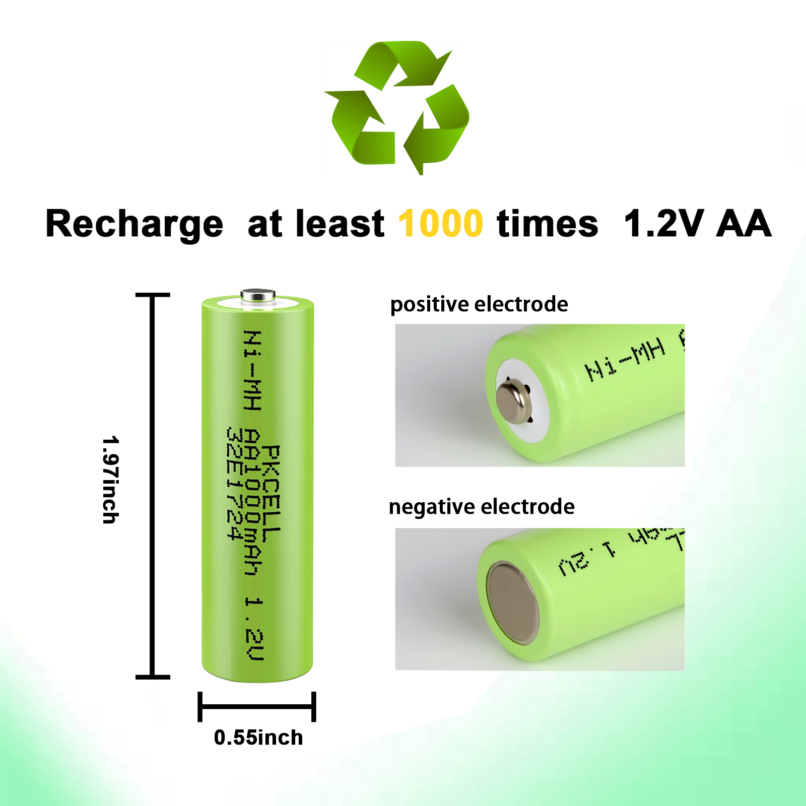 PKCELL AA Rechargeable Batteries, 1000mAh 1.2V NiMH Double A Battery for Garden Solar Light LED, Pack of 24