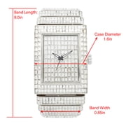 Luxury Iced Out Round watch or Bling-ed Out Baguette-Cut Rectangular Watch with Crystal Diamond watch Pave Design (ST10627 Silver)