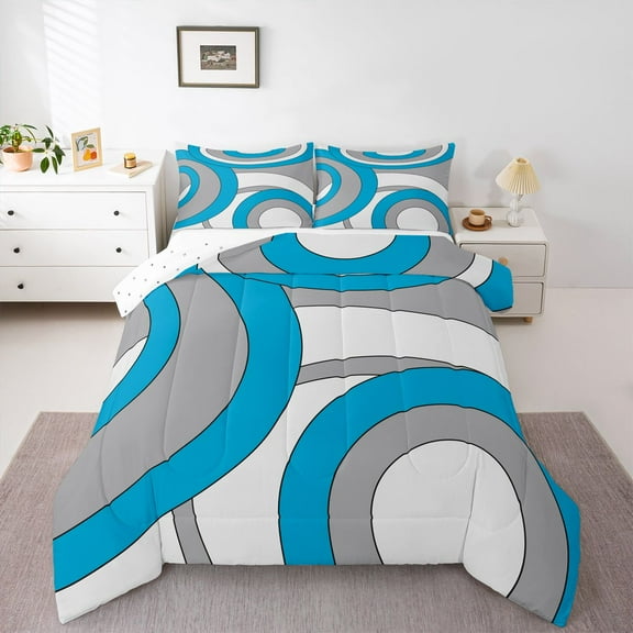 Homewish Abstract Stripes Boy Girl Bedding Comforter Set 2pcs,Geometric Circle Twin Comforter Sets Microfiber,Vintage Aesthetic Breathable Bedding Set,Breathable Home Decor,Reversible
