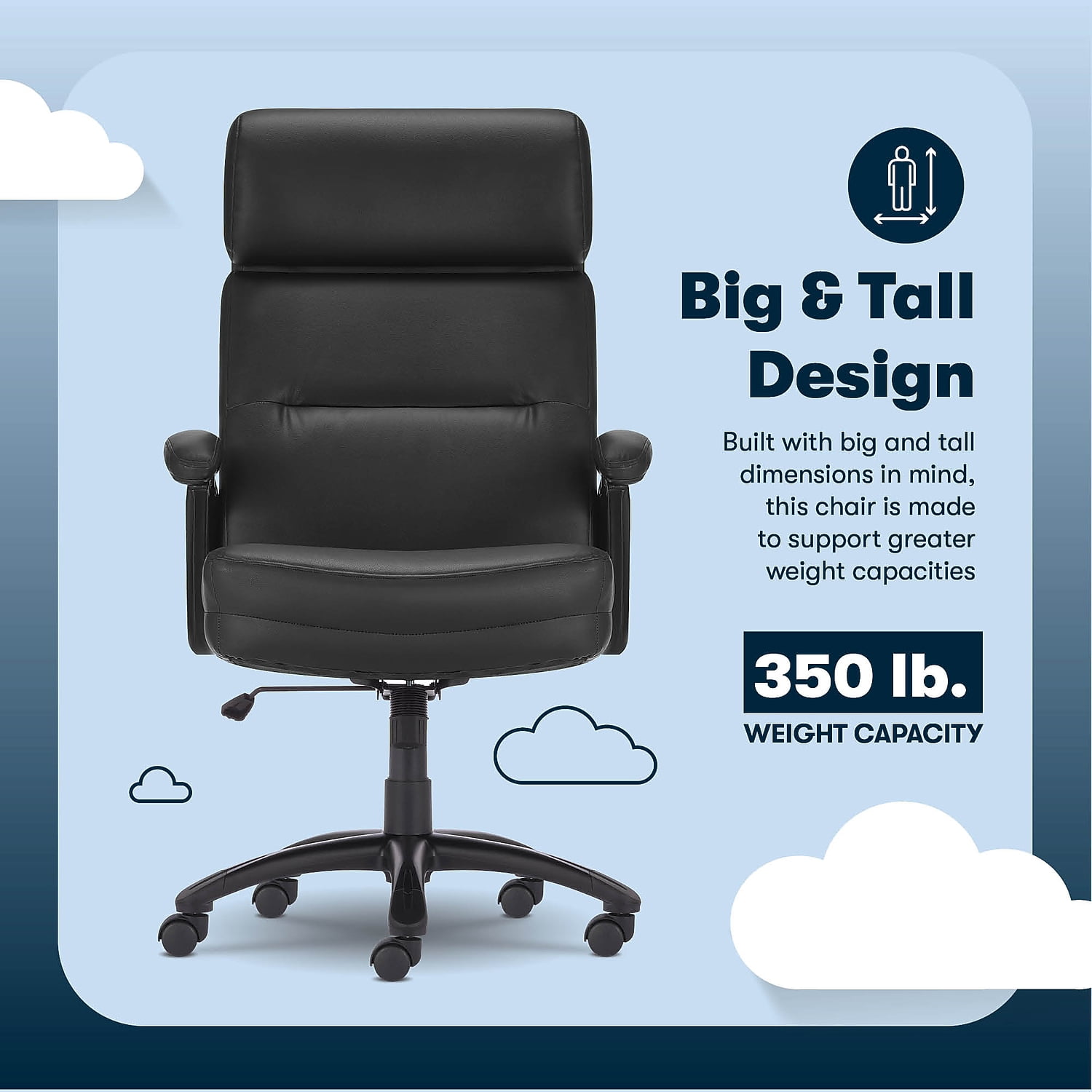 Serta Comfort Executive Big & Tall Ergonomic Office Chair Bonded Leather Black