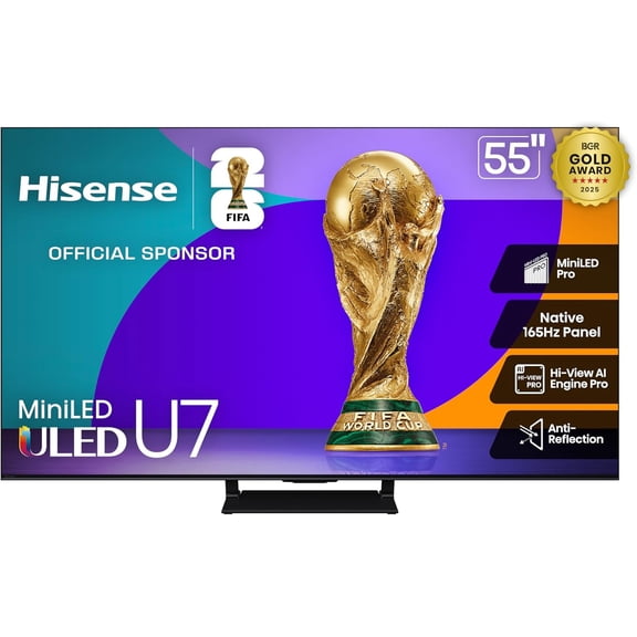 Restored Hisense 55" U7 Mini-LED ULED 4K UHD Best Premium Gaming Google Smart TV (55U75QG, 2025 Model) - QLED, Native 165Hz, VRR 288, Up to 3000 Nits, HDR10+, Dolby Vision IQ Atmos, IMAX Enhanced, 2.1.2 Ch (Refurbished)
