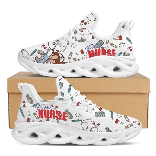 Yikeluo Zapatillas deportivas para mujer, superventas, con bonitos dibujos de enfermera, estampados médicos, zapatos planos para mujer, plataforma transpirable