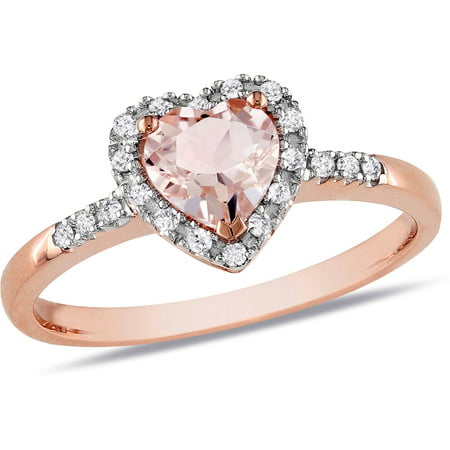 Tangelo 5/8 Carat T.G.W. Morganite and Diamond-Accent 10kt Rose Gold Heart Ring