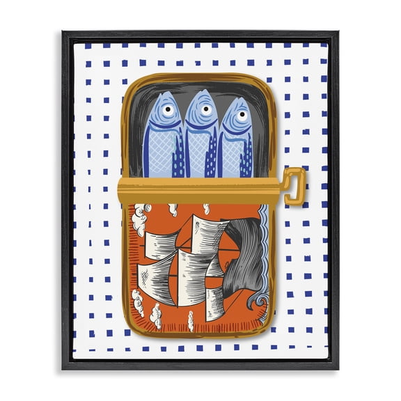 Stupell Industries Tropical Retro Nautical Sardines Tin Black Floating Frame Canvas Art, 17 x 21, by Arrolynn Weiderhold