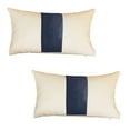 thumbnail image 2 of Boho Set of 2 Handcrafted Decorative Throw Pillow Cover Vegan Faux Leather Solid 12" x 20" Navy Blue & Ivory Lumbar for Couch, Bedding, 2 of 4