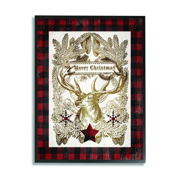 Stupell Industries Merry Christmas Moose Plaid Red Holiday DesignFramed Wall Art By Artist Tammy Apple