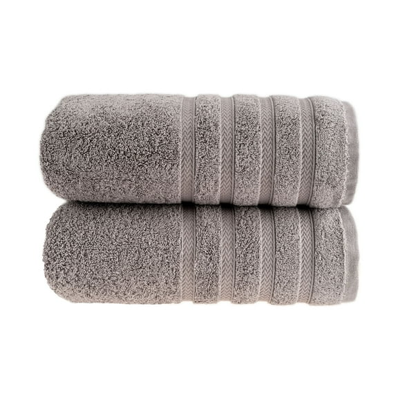 HALLEY Decorative Turkish Bath Towels Set, 2 Pieces - Highly Absorbent & Fade Resistant Fabric, 100% Cotton - Gray