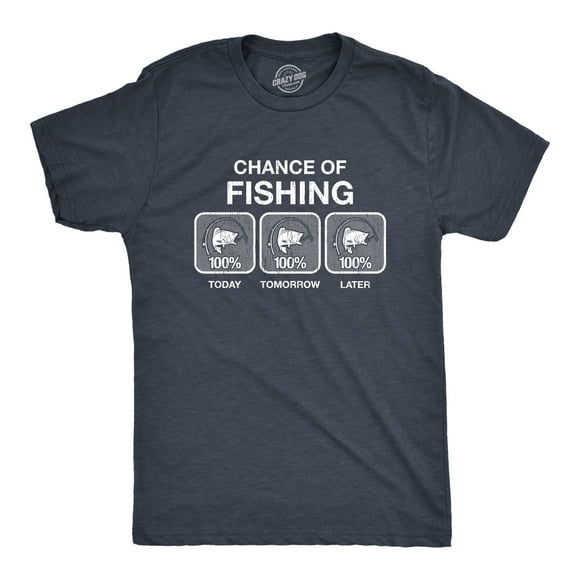 Mens 100% Chance Of Fishing T Shirt Funny Outdoor Fishing Novelty Camp Tee (Heather Navy) - L