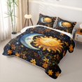 thumbnail image 3 of Homewish Cartoon Sun and Moon Bed Spread Queen for Kids, Chic Floral Flower Queen Coverlet Set, 3 Pieces 1 Quilt and 2 Pillowcases, 3 of 6