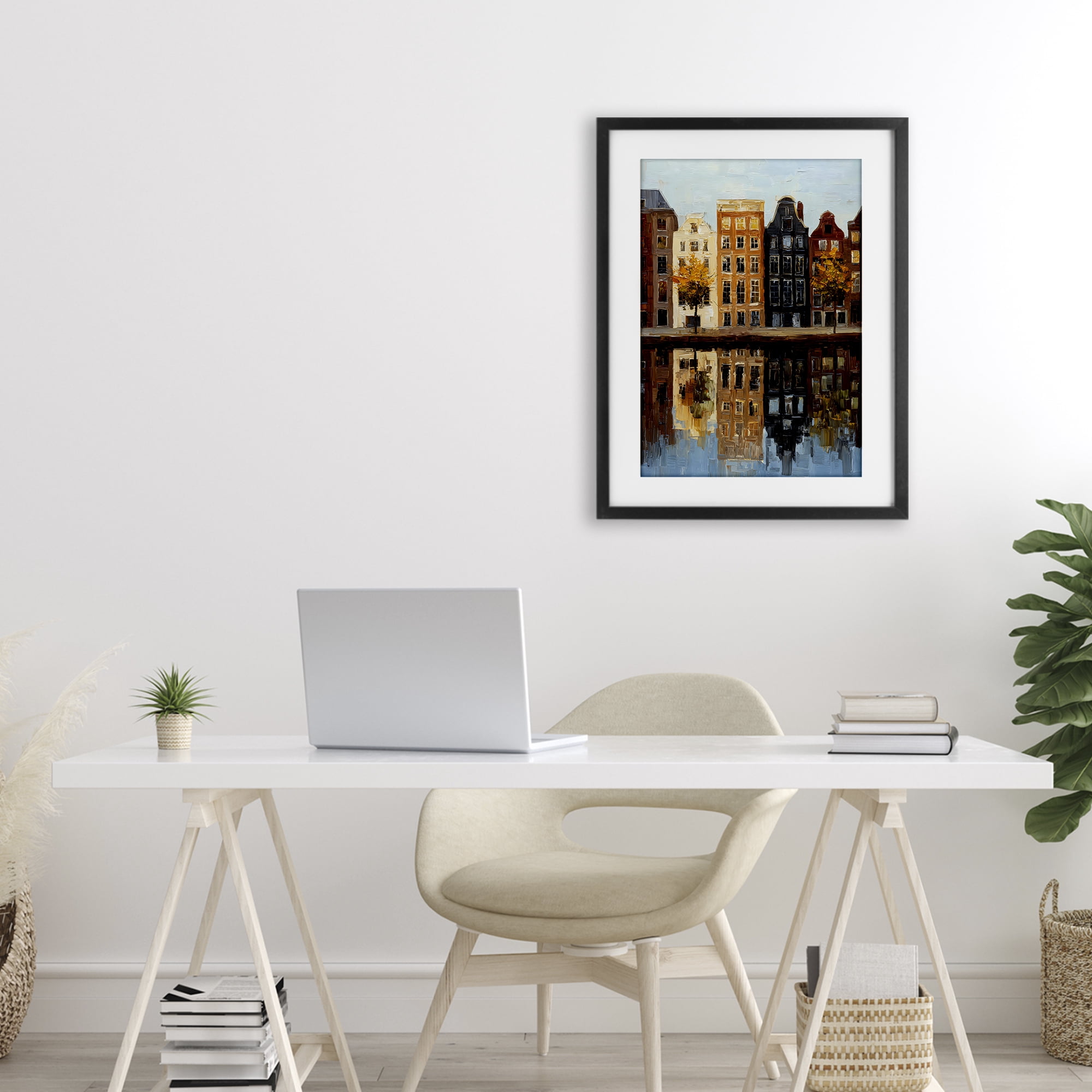 Stupell Industries City Reflection over Canal Black Framed Print Under Glass, design by Petal Prints Design