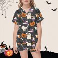 thumbnail image 2 of Cdudpw Halloween Pajamas Set Toddler Girl Silk Pajamas Halloween Print Short Sleeve Button Up Shirt Top Pants Pjs Sleepwear Outfits(A004-Grey), 2 of 4