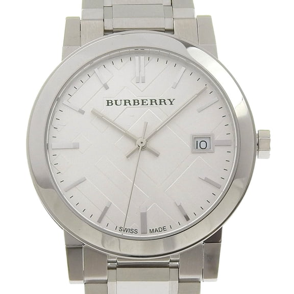 Pre-Owned Burberry BU9000 Stainless Steel Watch, Silver, Quartz, Analog Display, Silver Dial,...