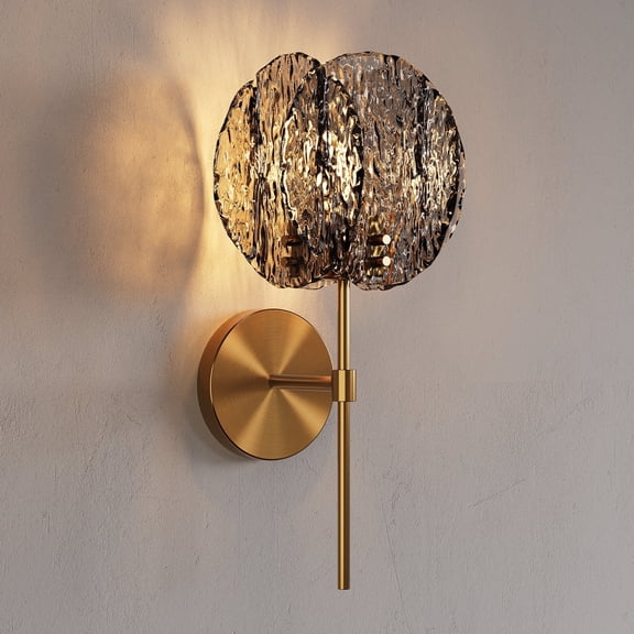 Tribesigns 15" Modern Wall Sconce, Textured Smoke Glass Shade Bathroom Vanity Lights, Antique Copper Finish Light Fixture, Wall Decor for Bedroom, Living Room, Hallway