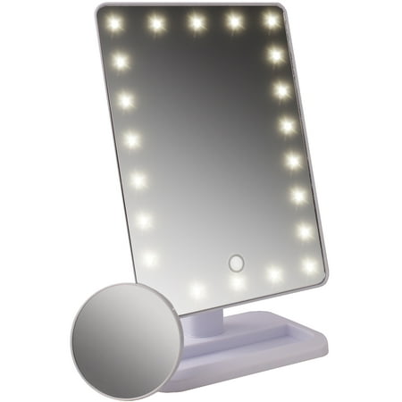 Large Four Light Vanity - LED Large Lighted Makeup Mirror with Removable 10X Spot Magnifier by bogo Brands
