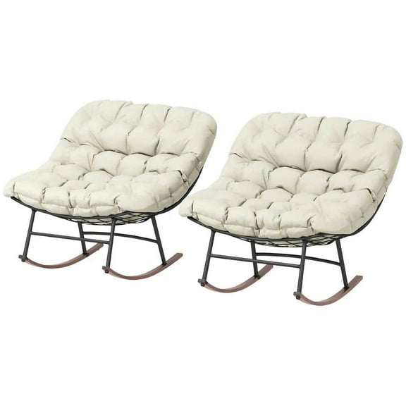 Spaco Outdoor Rocking Chair Patio Set of 2, 265lbs Weight Capacity Oversized Rocking Papasan Chairs with Cushions for Outdoor, Beige