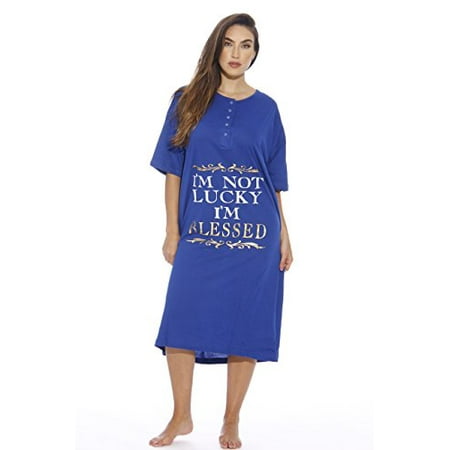 

Just Love Short Sleeve Nightgown Oversized Screen Print Sleep Dress for Women (Blue - Blessed Large)