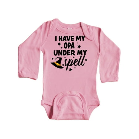 

Inktastic I Have My Opa Under My Spell with Cute Witch Hat Gift Baby Boy or Baby Girl Long Sleeve Bodysuit