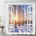thumbnail image 2 of HVEST Winter Snow Shower Curtain,Snow Scene in Forest outside the Window Bathroom Shower Curtain Polyester Fabric Decor Curtain with Hooks, 72X72 inch, 2 of 7
