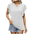 thumbnail image 1 of Birdeem Womens Spring and Summer Flounce V-Neck Solid Color Bottom T-Shirt Hollow Top, 1 of 8