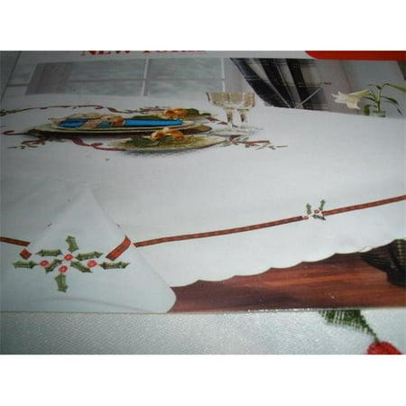

ZC09008-60 60 in. Embroidered Christmas Ribbon Cutwork Table Cloth