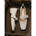 thumbnail image 4 of Woobling Women's Flats Square Toe Mary Jane Ankle Strap Dress Shoes Women Ballet Flat Anti-Slip Pumps Slip On Low Heel Beige 6.5, 4 of 8