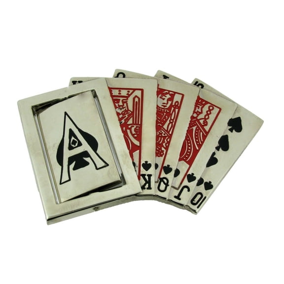 Flush Cards Las Vegas Belt Buckle Ace Flips Silver Metal Atlantic City US