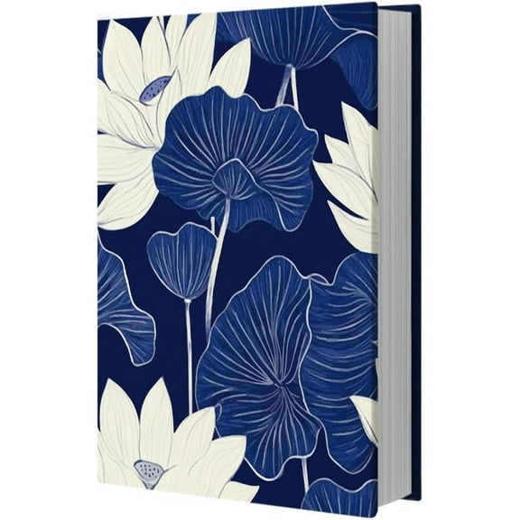 Flower Book Cover Blue Lotus Book Cover Stretchable Jumbo Fabric Book Covers Washable Reusable Book Protector