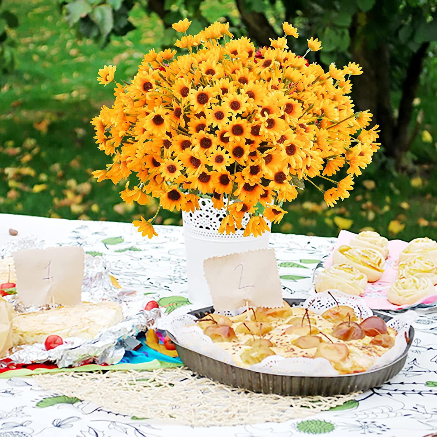 10 Bundles Sunflowers Artificial Flowers Daisy Mums 24 Stems Fake Fall Flowers Outdoor UV Resistant No Fade Shrubs for Indoor Outside Home Wedding Office DIY Garden Fall Decor (Yellow)