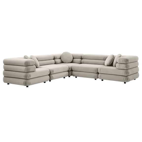 5 pcs Modular Sofa Sectional, Tufted, Brown, Velvet, Living Room Lounge Cafe Lobby Hospitality Restaurant, Modern Contemporary, HB37391
