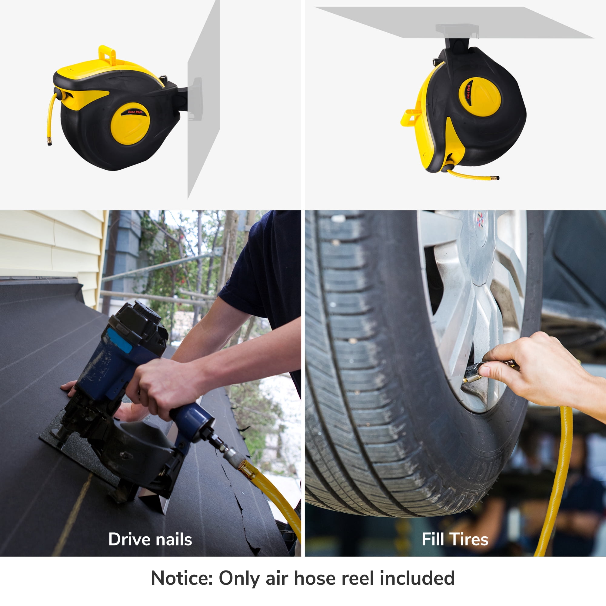 Yescom 3/8" x 100 ft Retractable Air Hose Reel 300 PSI Max Auto Rewind Ceiling / Wall Mount 180° Swivel Air Compressor