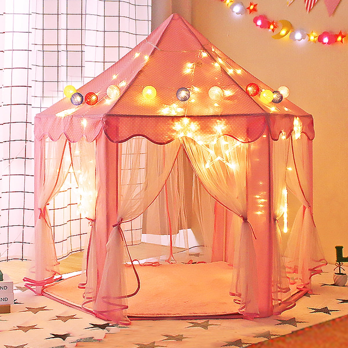 Children Portable Pop Up Play Tent Kids Girl Princess Castle Fairy Play House 