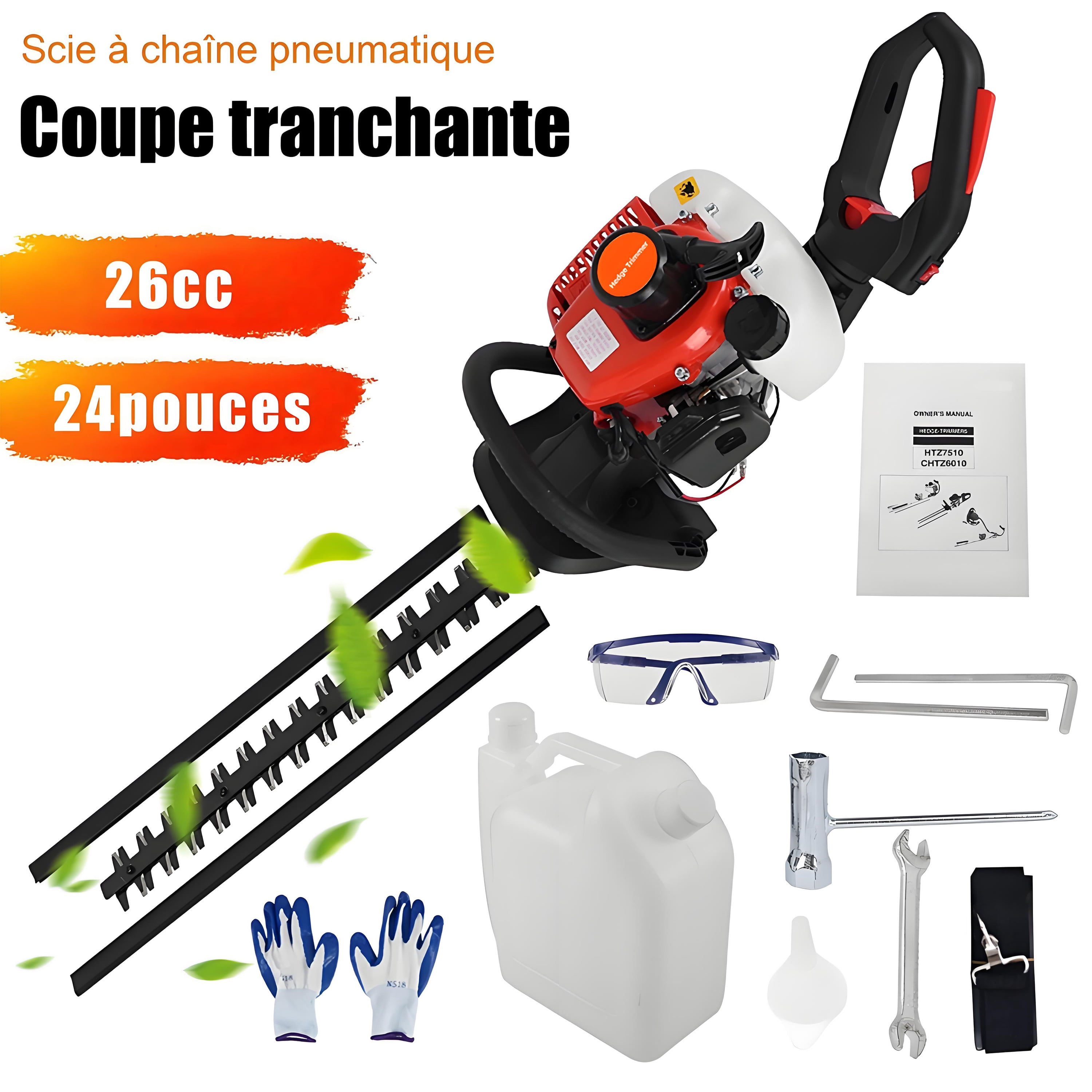 24-Inch Professional Hedge Trimmer - 26cc Fuel-Saving Low-Noise Dual-Blade Gas Brush Cutter