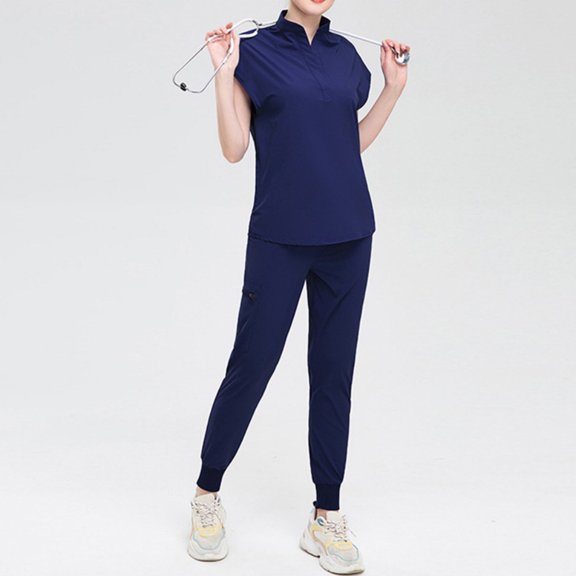 LYMAYTER Womens Medical Uniform for S-2XL Fashion Soft Stretch Nurse Uniform Comfort Fit Short Sleeve Medical Workwear