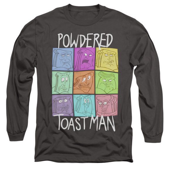 Ren and Stimpy Ptm Expressions Unisex Adult Long-Sleeve T Shirt (X-Large) Charcoal