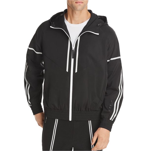 Chaqueta cortavientos de rayas dobles para hombre de Neil Barrett, negro, mediano