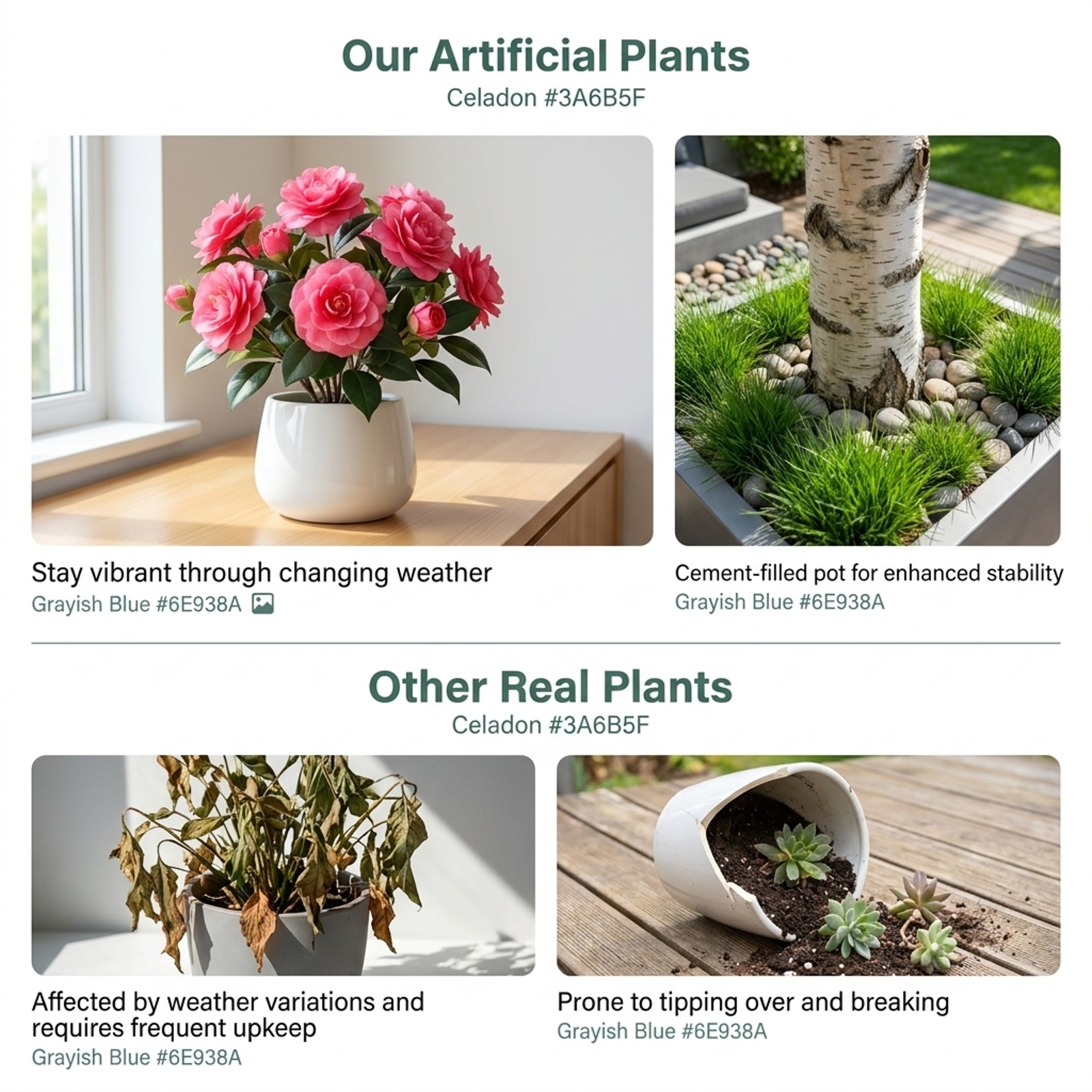 Vebreda Artificial Plant Decor, Set of 2 39.5" Artificial Camellia Tree with Orange Blossoms in Cement Pot for Decoration, Selected Materials