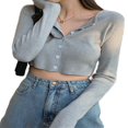 thumbnail image 1 of Women‘s Button Down Long Sleeve Cropped Cardigan Sweater Tops Red, 1 of 5