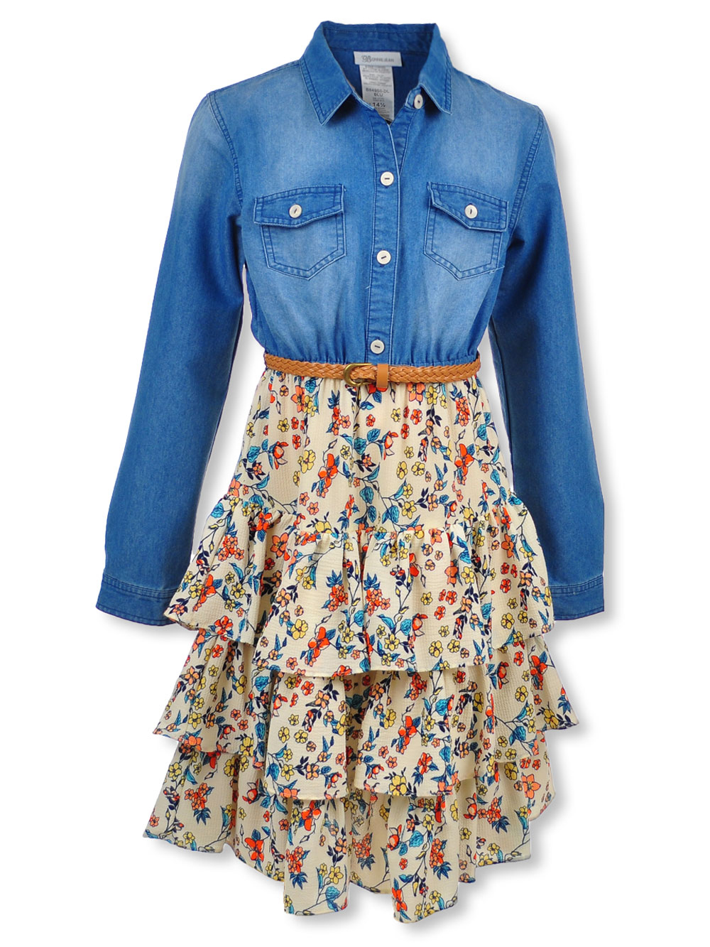 Bonnie Jean - Bonnie Jean Girls' Chambray & Layered Flounce Plus Size